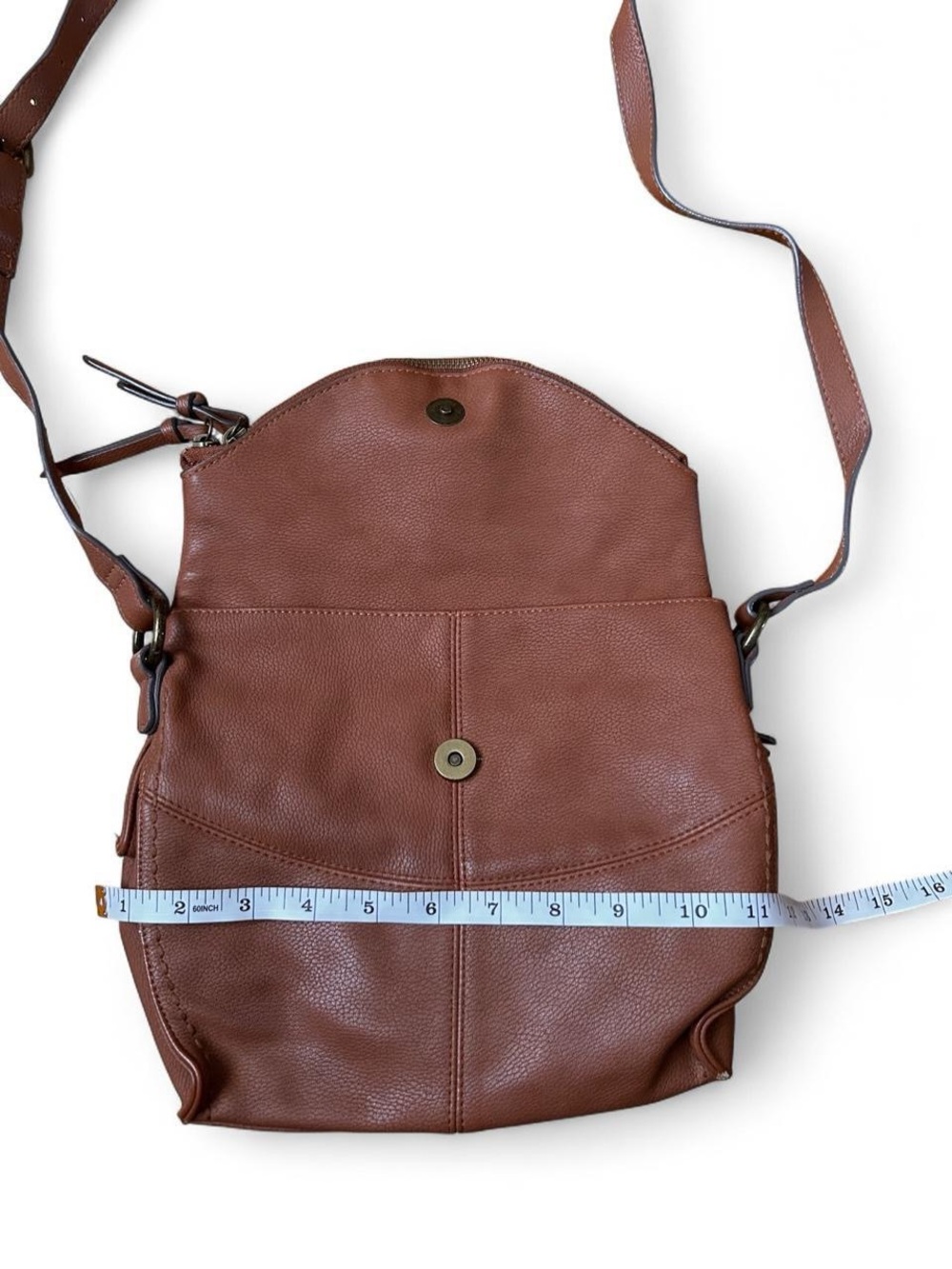 Sonoma Brown Pebbled Fold-Over Crossbody Bag Minimalist Earth Tone EcoGoth Purse - Picture 6 of 8
